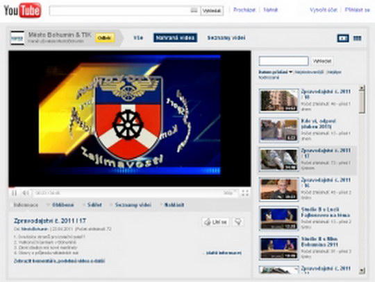 Město Bohumín má na celosvětovém serveru YouTube vlastní kanál
