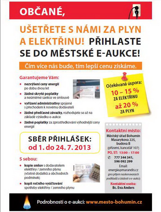 E-aukce na plyn a elektřinu v Bohumíně