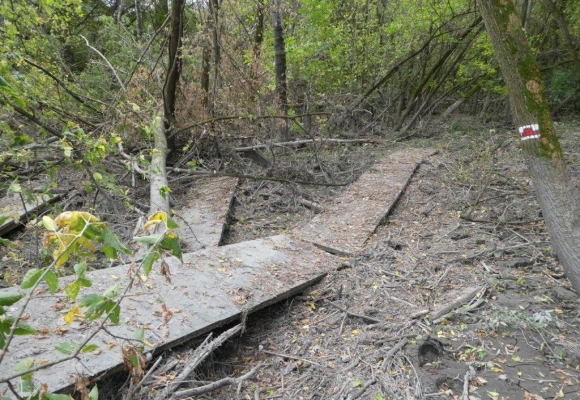 Povodňové škody na naučné stezce meandry Odry
