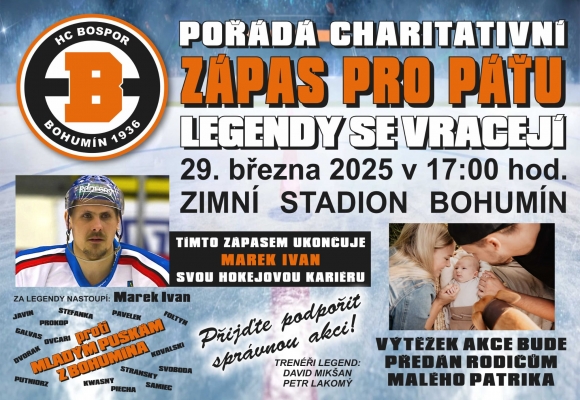 Hokejovou sezónu v Bohumíně zakončí benefiční utkání pro Páťu